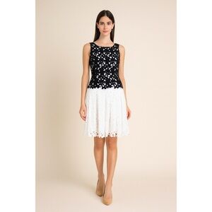 DRESS Vera Wang Black and White Fit and Flare Lace Crochet Cocktail Mini Dress 6